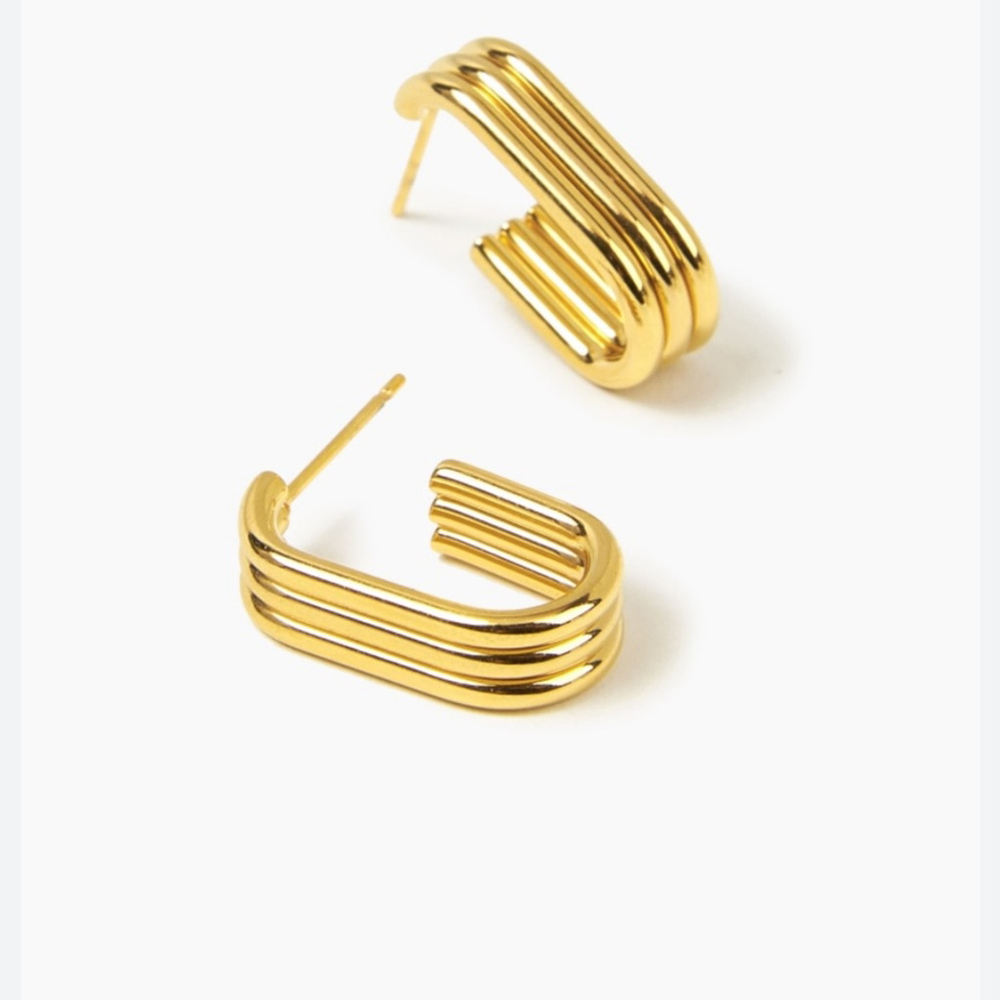 NEW Hoop Earrings Triple bar Deco Gold color - Boutique - Picture 3 of 5
